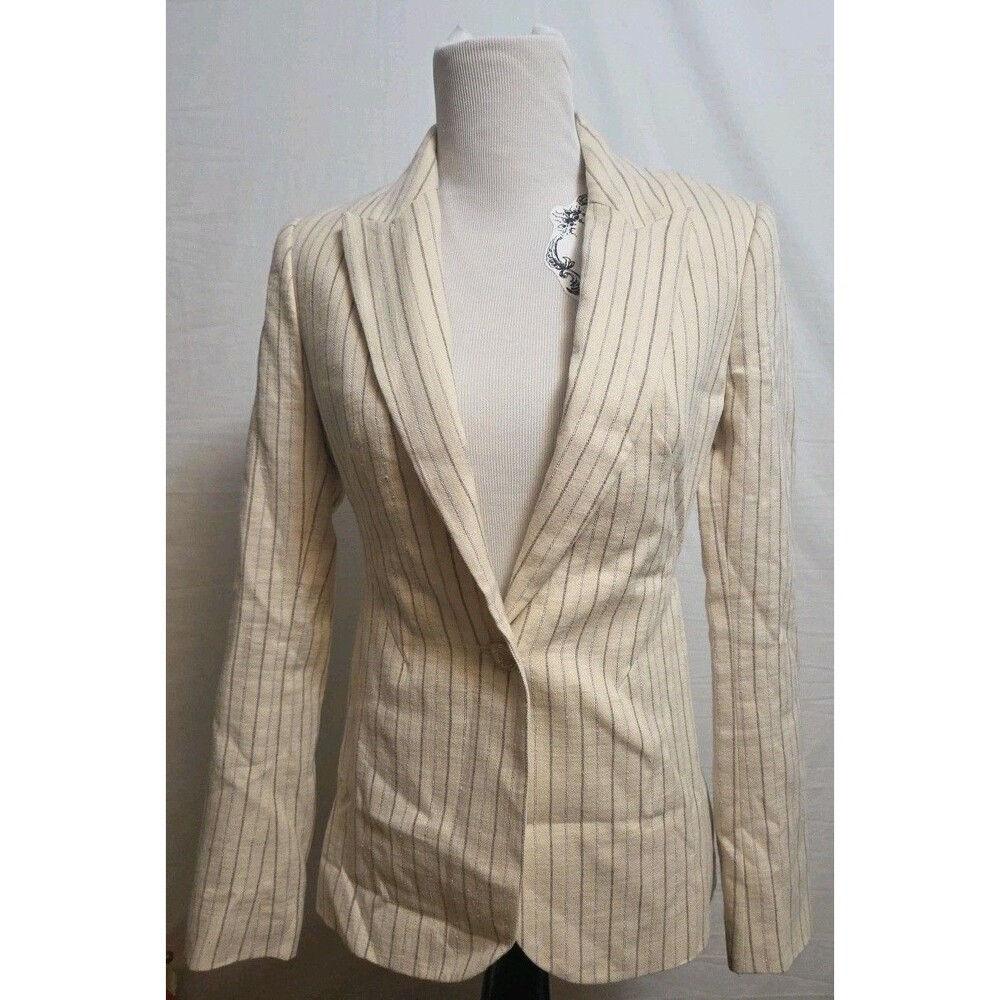 L’Agence Clementine Striped Linen Blend Blazer Jacket Size 0 New With Tags